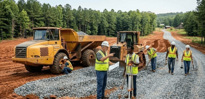 Milledgeville Gravel crew on a driveway job in Baldwin County, GA