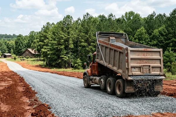 New gravel driveway installation in Baldwin County, Georgia
